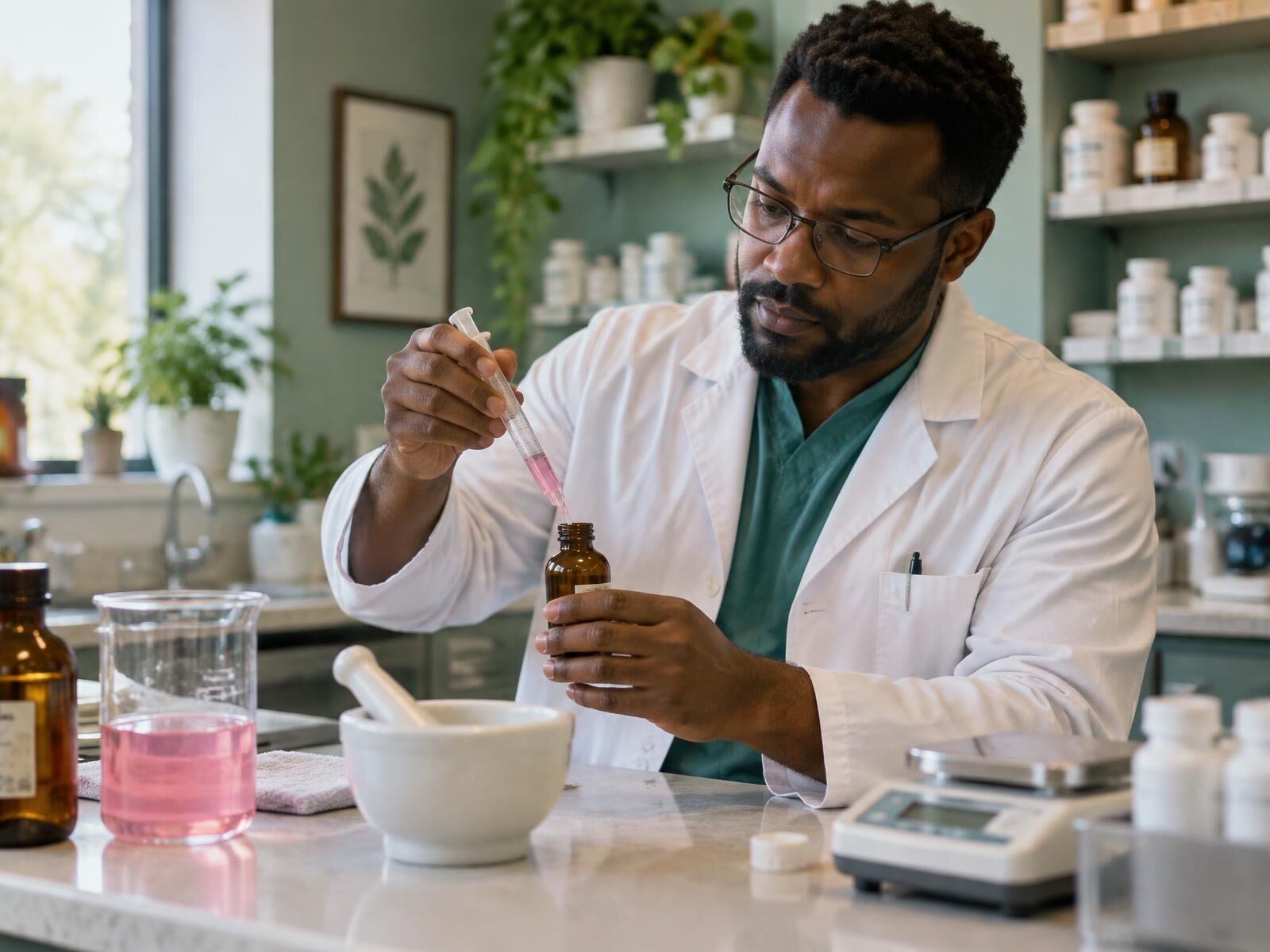 Pharmacist preparing a compounded medication